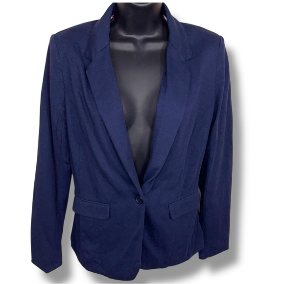 Small Company Ellen Tracy Blue Stretch Lined Blazer Womens Button Closure - Picture 1 of 14